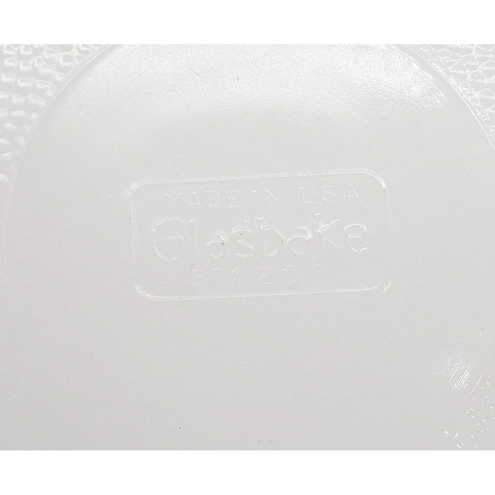 Glasbake Currier & Ives Blue Milk Glass Round Casserole Dish J-514 2 QT USA